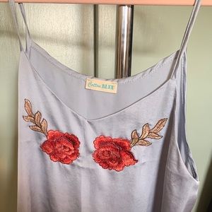 Blue Silk Spaghetti Strap Tank Top